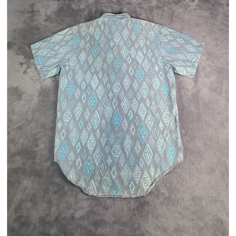 Quiksilver Mens Sz XL Blue Geometric Button Up Short Sleeve Cotton Shirt C6-83 - Picture 6 of 7